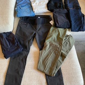 H&M Maternity jeans Sz 6, XS black slacks, black sz 8 
white, blue,blk &olive